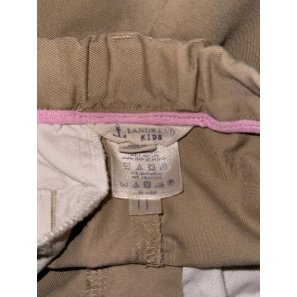 Lands End Kids Khaki Chino Shorts Tan Cotton Blend Size 6 Adjustable Waist